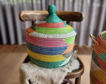 Afrikaanse Mand Opbergmand Tajine handgemaakte Zeegras Fairtrade Multicolor