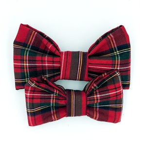 Handmade Dog bow tie, Red Tartan.