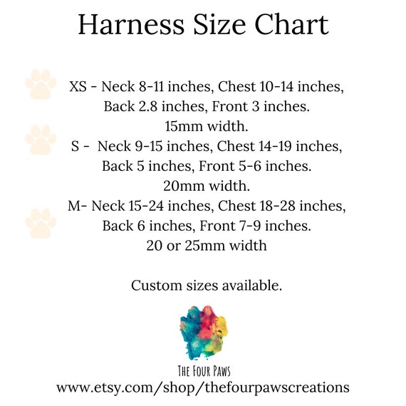 Four Paws Harness Size Chart