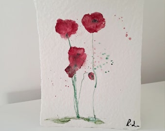 Watercolor poppies on handmade paper