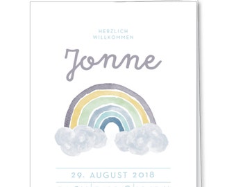 Babykarte : Geburtskarte JONNE Regenbogen