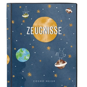 Personalsierte Zeugnismappe "Universum", Geschenk zur Einschulung & Schulstart, A4 Sichtbuch mit Namen