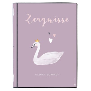Personalsierte Zeugnismappe "Schwan", Geschenk zur Einschulung & Schulstart, A4 Sichtbuch mit Namen