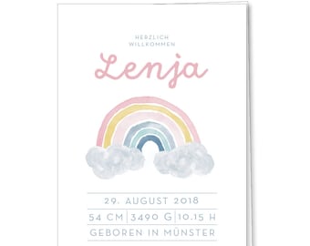 Babykarte : Geburtskarte LENJA Regenbogen