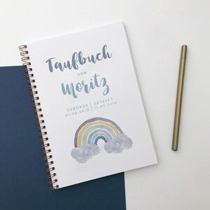Taufbuch personalisiert "Regenbogen" – Erinnerungsalbum zur Taufe, Kommunion, Konfirmation – Gästebuch & Fotoalbum – Geschenk zur Taufe