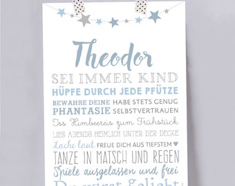 Typoposter "Kindheit" DIN A 4 - grau/blau