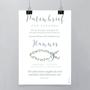Personalisierter Patenbrief zur Taufe – »Fisch« Design, DIN A4/A5/20 x 30 cm, Geschenk für Taufpate/Patenkind, mit Namen & Taufspruch