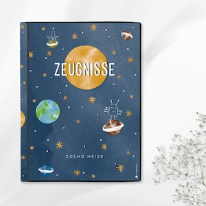 Personalisierte Zeugnismappe "Weltraum", Geschenk zur Einschulung & Schulstart, A4 Sichtbuch mit Namen und Sichthüllen