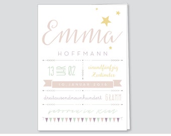 Babykarte : Geburtskarte Emma