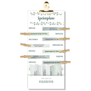 Speiseplan »Eukalyptus« – Personalisierter Wochenplaner für Familien – Essensplan mit Kärtchen & Klammern