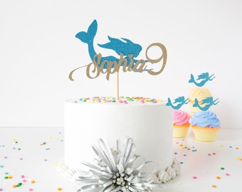 Personalized Mermaid Cake Topper, Any Name and Age, Mermaid Birthday Party Decorations