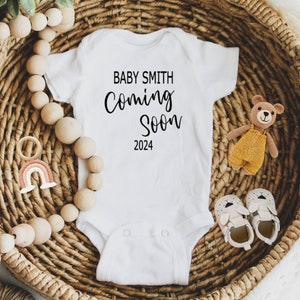 Personalized Coming Soon 2024 Pregnancy Announcement Bodysuit - Custom Coming Soon Baby Bodysuit- Baby Name Bodysuit