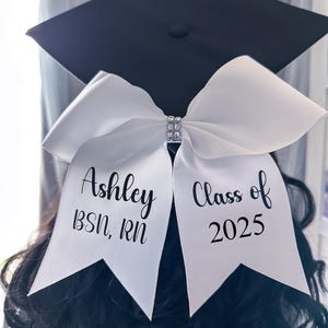 Personalized Graduation Cap Bow: Custom Text, Grosgrain Ribbon