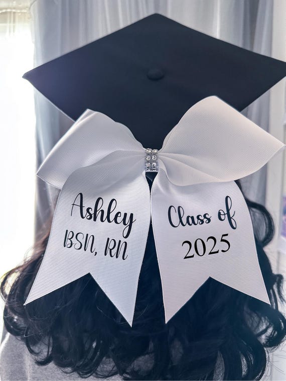 Personalized Graduation Cap Bow: Custom Text, Grosgrain Ribbon