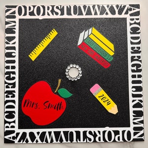 Custom Teacher Graduation Cap Topper: Personalized Glitter Cardstock