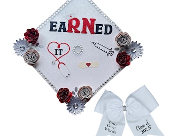 Custom RN Graduation Cap Topper: Glitter Cardstock, Personalized Design
