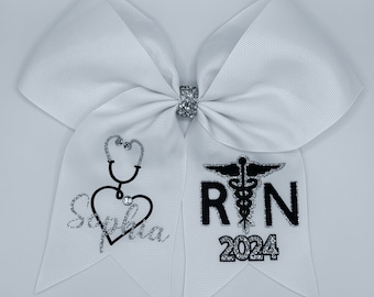 RN Nurse Custom Graduation Bow | Personalized Nurse Graduation Cap Bow | Graduation Rn Nurse Cap Topper Bow | Grad Cap Bow