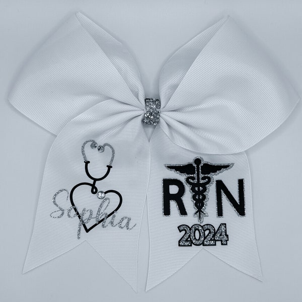 RN Nurse Custom Graduation Bow | Personalized Nurse Graduation Cap Bow | Graduation Rn Nurse Cap Topper Bow | Grad Cap Bow