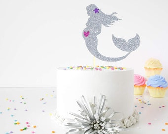 Pregnant Mermaid Glitter Cake Topper: Under the Sea Baby Shower