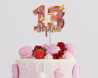 Glitter Number Cake Topper: Custom Floral Butterfly Birthday Decor