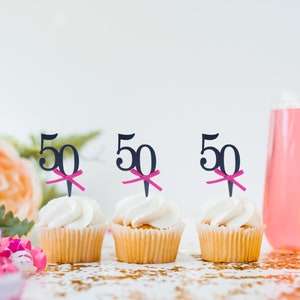 50th Birthday Glitter Cupcake Toppers: Set of 12