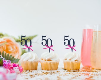50th Birthday Cupcake Toppers, Fifty Birthday Cupcake Topper, Glitter