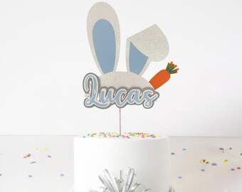 Any Name Easter Bunny Ears Custom 3D Cake Topper, Blue