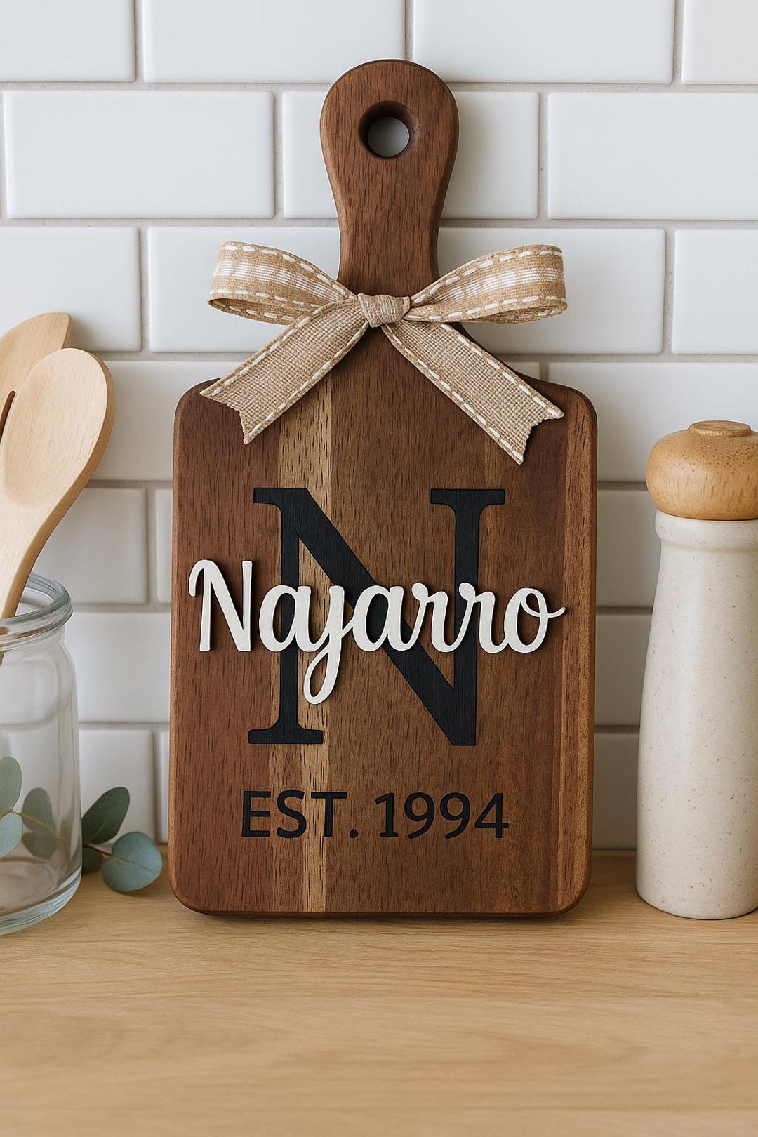 Personalized Acacia Wood Cutting Board: Engraved Family Name, Wedding ...