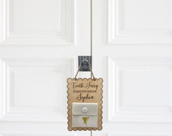 Custom Tooth Fairy Door Hanger, Pillow Pouch for Kids, Personalized My First Tooth Gift