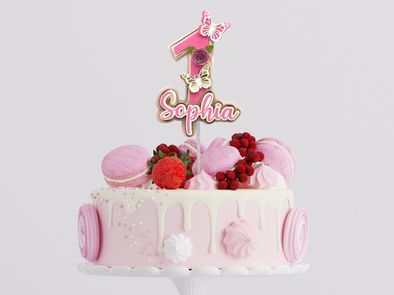 3D Custom Number Birthday Cake Topper, Floral Butterfly 3D