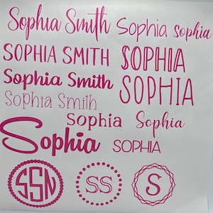 Back to School Name Decals, School Name Sheets, School Labels, Vinyl Decal Sheets, Monogram Decal Sheets, Name Sticker Sheet for kids