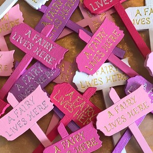 Hand Painted Mini Wooden 'A Fairy Lives Here' sign - Fairy Door Accessory - Fairy Garden