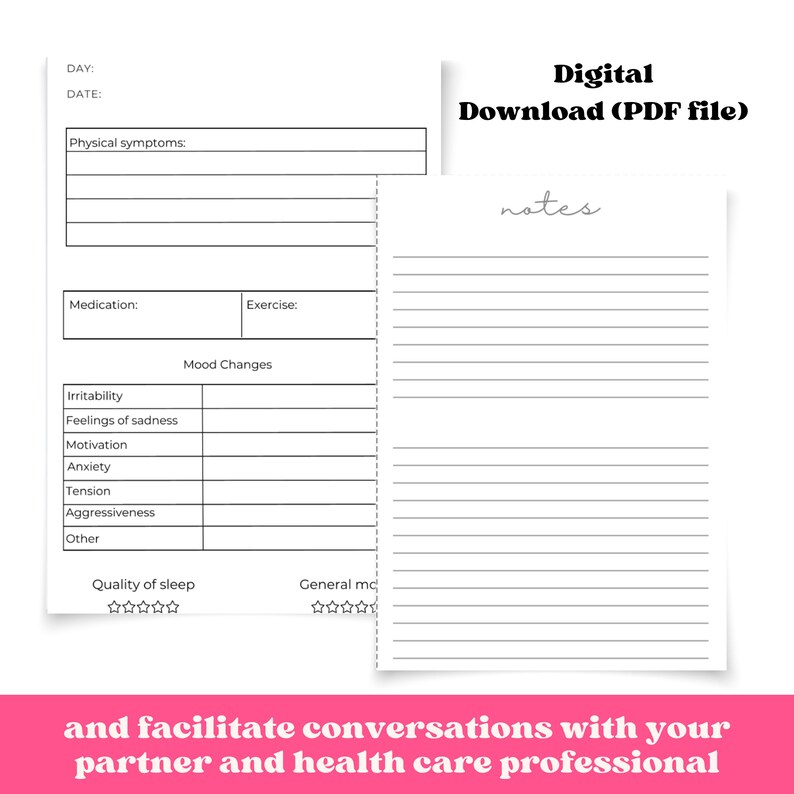 Menopause/perimenopause Symptom Tracker, Weekly Meal Planner and Sleep