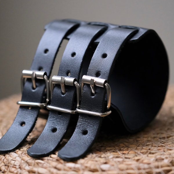 Breites Lederarmband Armband, Schwarzes verstellbares Manschettenarmband, Armband, Manschettenarmband für Männer, Herrenlederarmband, Lederhandmanschette Männer