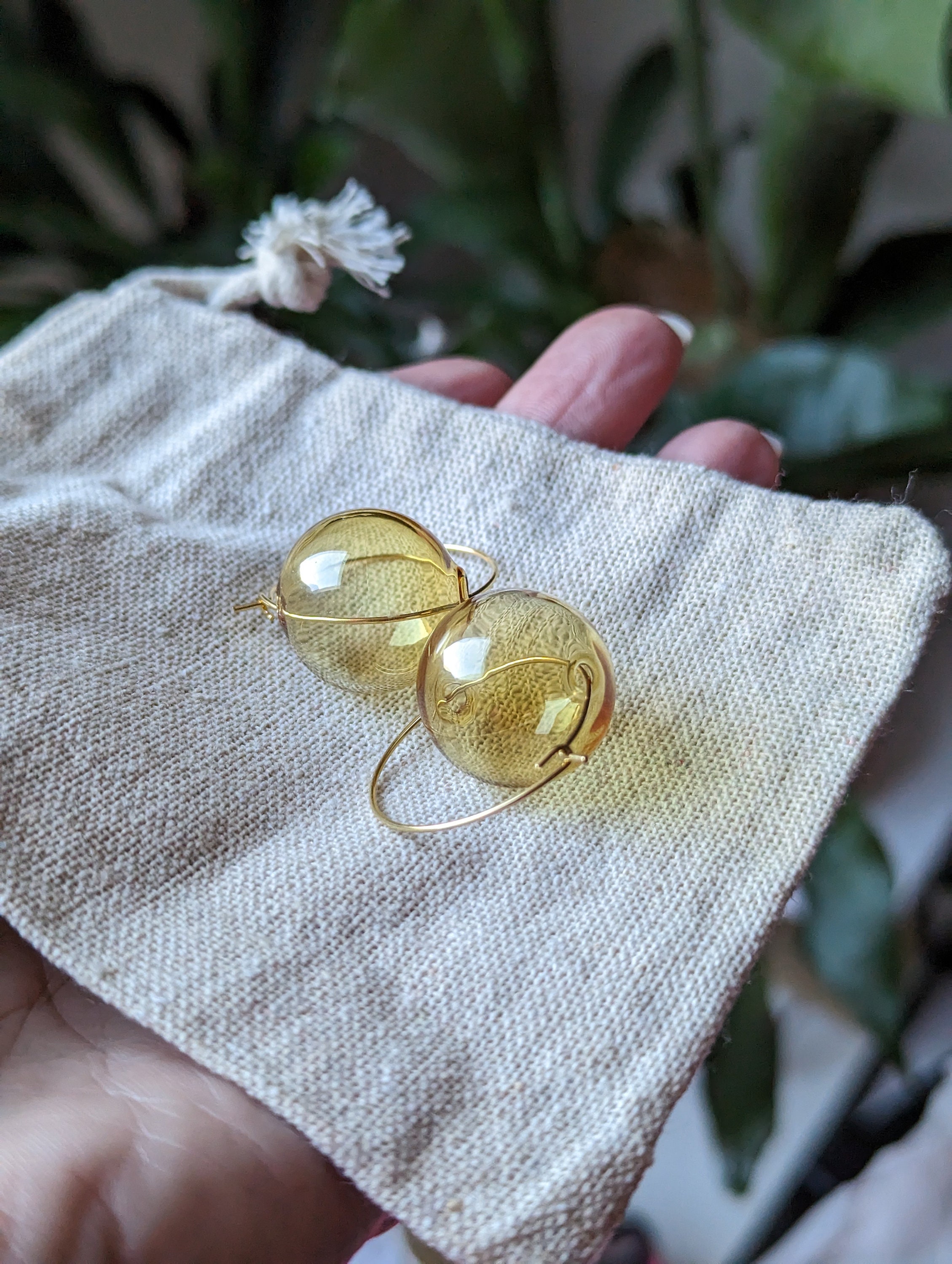 Minimalist Gold Glass Bubble Earrings Glass Bubble Hoop Etsy UK