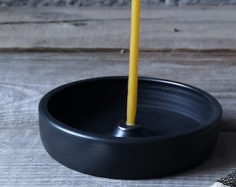 Handmade Black Ceramic candle holder/thin taper candle holder/Eco ceramics candle holder/FREE SHIPPING