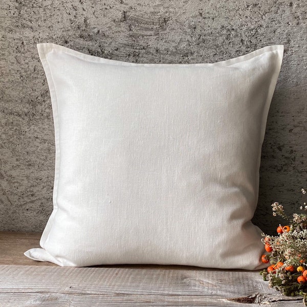 Set of 2, 4 and 6 flanged washed linen pillow cases in off white/Linen cushion covers with hidden zipper/french seam decorative pillow cases