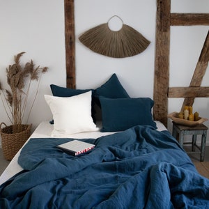 Dark blue linen duvet cover/Stonewashed linen bedding/linen duvet custom size in navy blue image 1