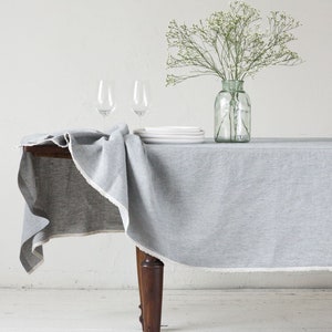 Striped washed Linen Tablecloth in blue/natural stripes/striped softened linen tablecloth with simple seam/Dinner Tablecloth/Free shipping image 3
