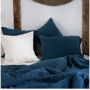 Dark blue linen duvet cover/Stonewashed linen bedding/linen duvet custom size in navy blue image 2