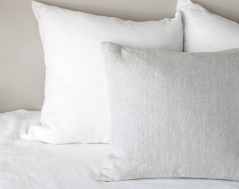 Light gray linen pillow case/linen natural melange throw pillow cover/heavyweight pillow sham/decoratove pillow case