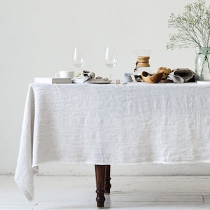 Washed Linen Tablecloth in beige white thin stripes/striped softened linen tablecloths/Dinner Tablecloth/Free shipping image 5