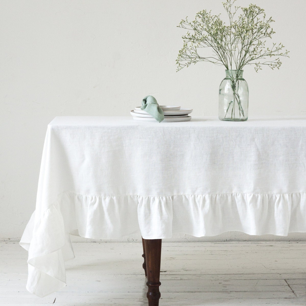 Linen Tablecloth With Ruffles in off White/elegant Linen Tablecloth in Cream White/dinner Tablecloth/express SHIPPING - Etsy