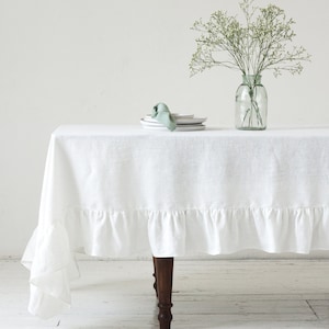 Soft Linen Tablecloth with ruffles in off white/Elegant Linen tablecloth in cream white/Dinner tablecloth/free shipping