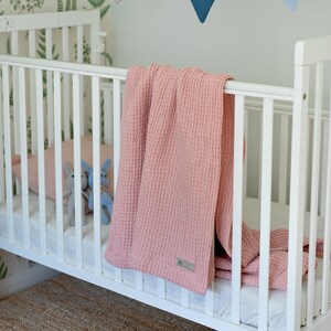 Waffle linen baby blanket in stylish woodrose/soft and absorbant linen thorw/newborn deep hems linen blanket/FREE SHIPPING