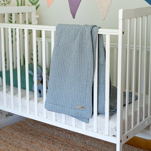 Waffel Leinen Babydecke in stilvollen grau blau/weich und absorbierende Leinen werfen/Neugeborenen tiefe Saumleinen Decke/kostenloser Versand Bild 1