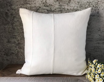 Stonewashed linen pillow cases in off white with double decorative seam/Decorative linen cushion covers/linen pillow sham with hidden zipper