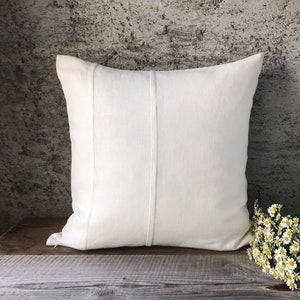 Stonewashed linen pillow cases in off white with double decorative seam/Decorative linen cushion covers/linen pillow sham with hidden zipper