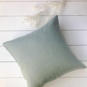Softened linen pillow cases in dusty mint/Linen throw pillows in light sage/decorative cases