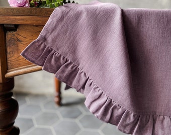 Camino de mesa de lino lavado suave con volantes en diferentes colores/camino de mesa de lino de tamaño personalizado/decoración de mesa de lino